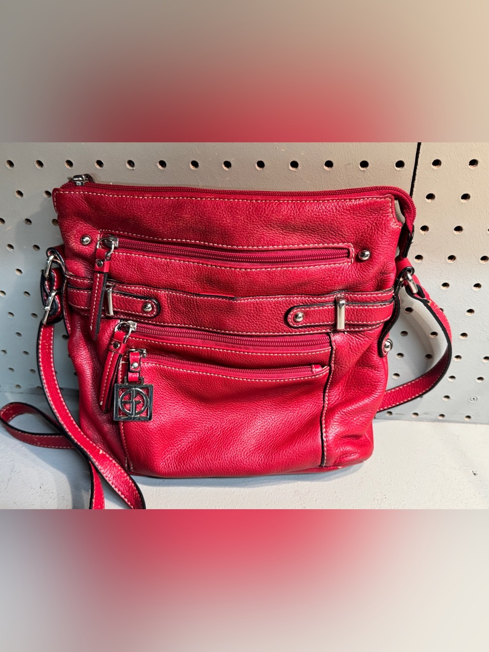 Giani Bernini Red Genuine Leather Multi-Pocket Crossbody Bag